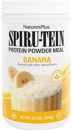 Natures Plus SPIRU-TEIN, Banana – 2.4 lb, Pack of 2 – Plant-Based Protein Shake – Non-GMO, Vegetarian, Gluten Free – 32 Total Servings