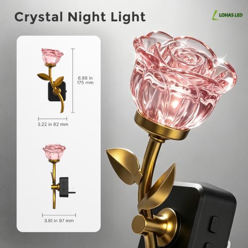 Image of L LOHAS LED 2 Pack Night Lights Plug into Wall, 3000K Soft White | Pink Rose Floral Nightlight with Dusk to Dawn Sensor, 0-100lm Adjustable Brightness, for Hallway Bedroom Stairway