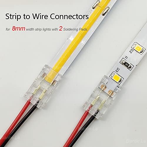 Masterwon 2-Pin 8mm LED Light Strip Connectors Unwired Clips DIY Strip to Wire Solderless Adapter Terminal Extension Connection for 12v 24v Single Colour COB LED Lights Strip