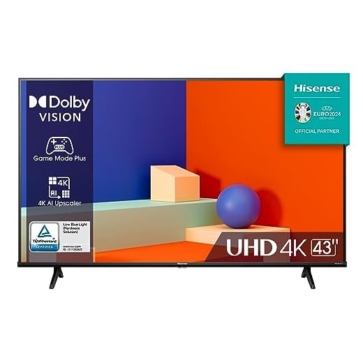 Hisense 43" UHD 4K 2023 43E63KT, Smart TV VIDAA U6, Dolby Vision, HDR 10+, Game Mode Plus, Alexa Built-in, Tuner DVB-T2/S2 HEVC 10, lativù 4K