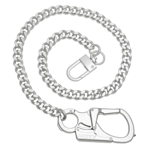 Ahiller Geldbörsenkette mit Verschluss [Doppelschloss-Design mit Wolframstahl-Kegelkopf] Heavy Duty Biker-Kette Herren-Geldbörsenkette Jeanskette und Schlüsselkette QK-Silver1