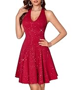 HomRain Glitter Sparkle V Neck Cocktail Dress for Women 2025 A Line Backless Halter Sequin Homeco...
