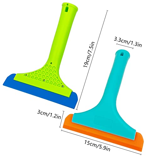 Image of Super Flexible Silicone Squeegee, Auto Water Blade, Water Wiper, Shower Squeegee, 5.9'' Blade and 7.5'' Long Handle, for Car Windshield, Window, Mirror, Glass Door, Green+Lake Blue