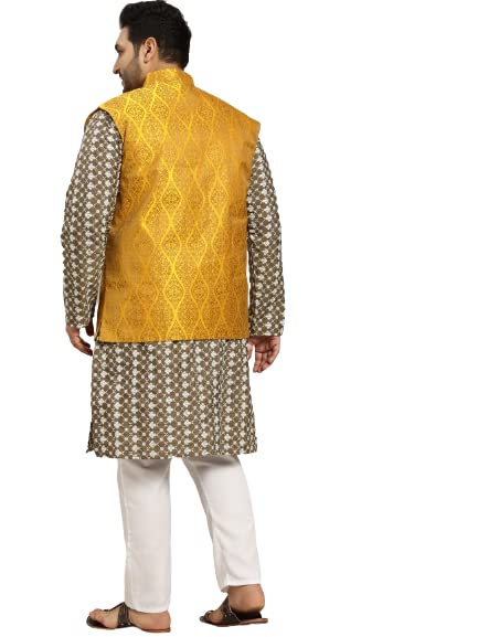 Image of SOJANYA (Since 1958, Men's Silk Blend Grey Kurta Pyjama & Silk Blend Jacket Combo