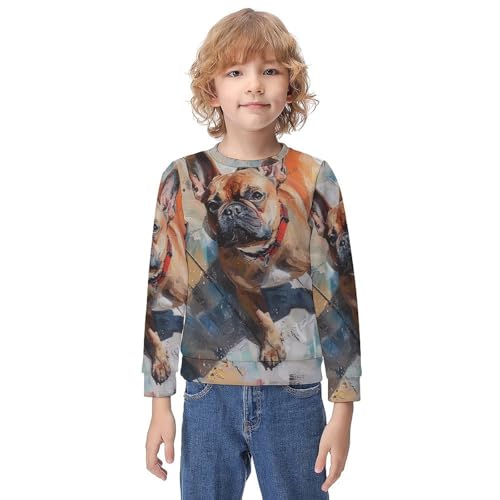 Red French BulldogChildren's Casual Pullover Sweatshirt Loose Fit6-7Y