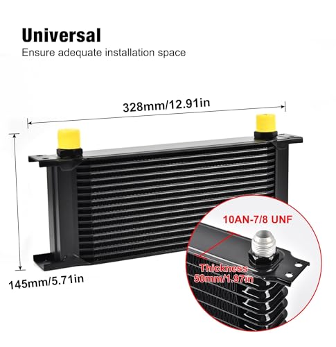 EVIL ENERGY 16 Row Oil Cooler Kit, 10AN Transmission Engine Cooler British Radiator Universal Aluminium Black