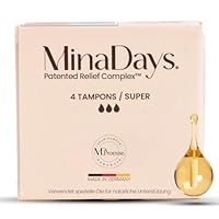 MinaDays® Tampons mit organischem Patented Relief Complex – unterstützt bei Periodenkrämpfen & steigert Wohlbefinden – Made in Germany & zertifiziert (Super 4er Pack)