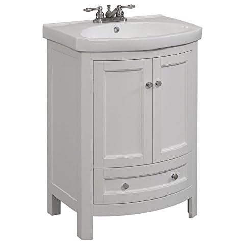 RUNFINE 24" Wood Bathroom Vanity with Ceramic Sink,with 2 Doors and 1 Drawer, Free Standing Bathroom Storage Cabinet with Sink Combo Set, White Finish Cover