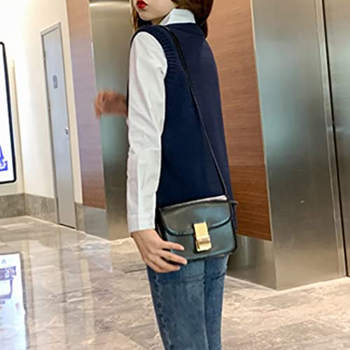 Jinghuiyue Women’s V Neck Sweater Vest School Uniform Solid Color Sleeveless Knit Sweaters Pullover Tank Tops（Navy Blue-M） #TOP2
