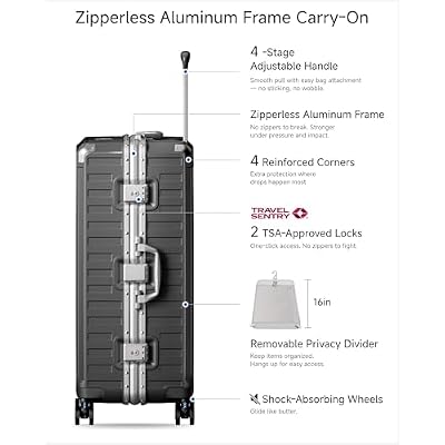 Luggage Sets with Spinner Wheels, 8010S Aluminum Frame Zipperless Polycarbonate Hard Shell Suitcase Sets (ZX-Core, Charcoal Metallic, 2 Piece (20/28))