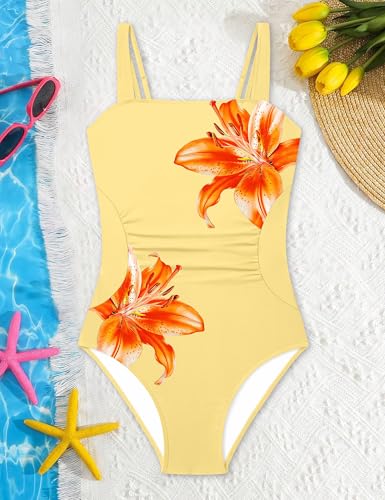 Image of Girls One Piece Swimsuit Bow Back Girls Bathing Suit Adjustable Straps Quick Dry Girl Swimwear 9-16T Swim Suit