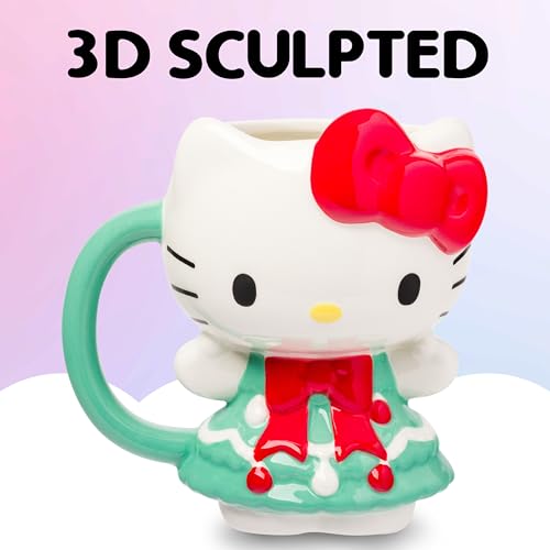 Image of Silver Buffalo Sanrio Hello Kitty Christmas Tree, 3D Sculpted Mug, 20oz