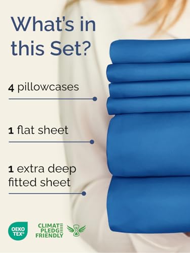 Image of Extra Deep King Sheet Set - 6 Piece Breathable Cooling Sheets - Royal Blue | Hotel Luxury Bed Sheets Set, Easy & Secure Fit, Ultra-Soft, Wrinkle & Fade Free, Comfy Sheets Set with Extra Deep Pockets