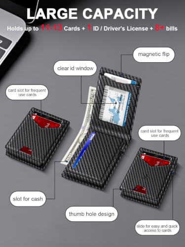 Image of Wallet for Men RFID Blocking Minimalist Card Holder Wallet for 12-14 Cards