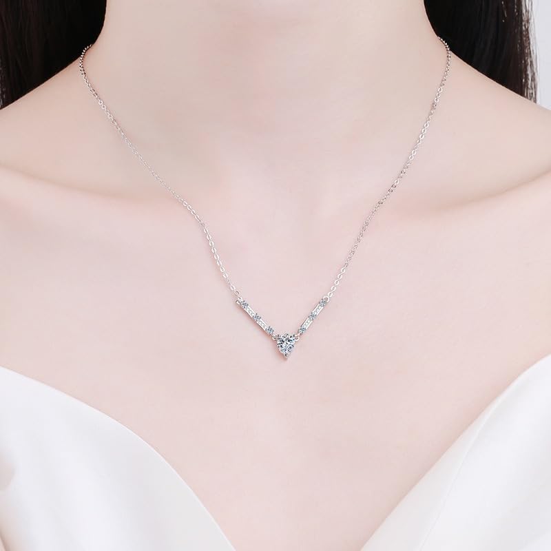 Image of Shining Diva Fashion Valentine Gift For Girlfriend Stylish Silver Plated Crystal Chain Pendant Necklace for Women and Girls