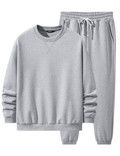 JMIERR 2 Piece Comfiest Airport Outfits Long Sleeve Crew Neck Essentials Pants Sweatshirt Joggers Sweatpants Track Suits Set Fall Casual Tracksuit Sweatsuits Couple Matching Sets, L, Light Grey
