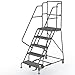 Tri-Arc KDSR105242-D2 5-Step 20" Deep Top Steel Rolling Industrial & Warehouse Ladder with Handrails, 24" Wide Grip Strut Tread