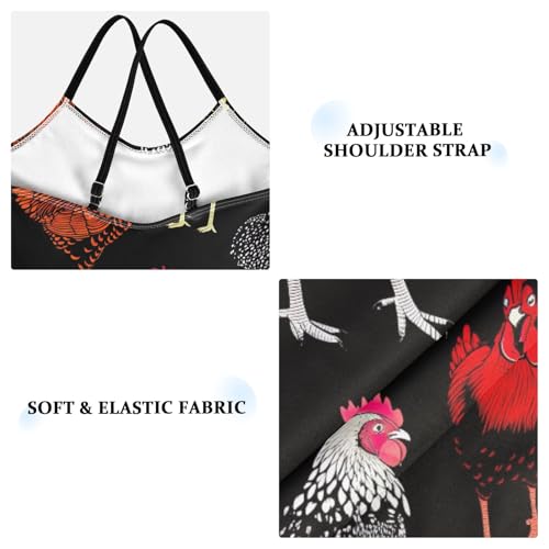 CHIFIGNO Chickens Black Toddler Girl One Piece Swimsuit, Spaghetti Straps, Cross Back Design, Ages 3T3