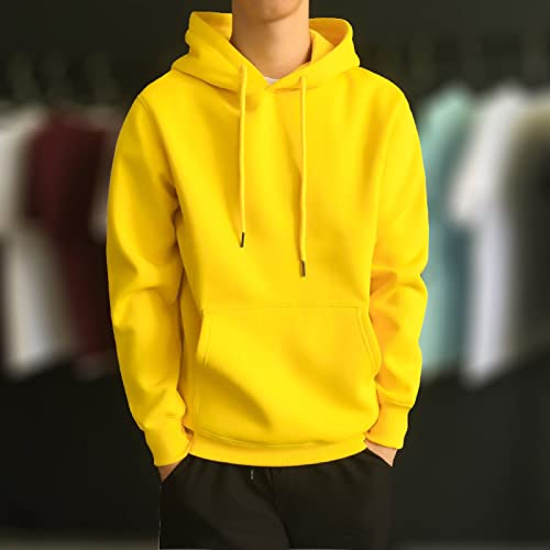 Bluelans Men's Fleece Hooded Sweatshirt Plain Pullover Hoodie Hooded Top Unisex Mens Ladies Hooded Sweatshirts Yellow XL2
