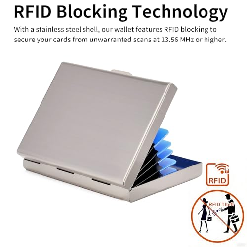 Image of Credit Card Holder Wallet Stainless Steel Card Case RFID Blocking Business Card Holder Protector for Women Men