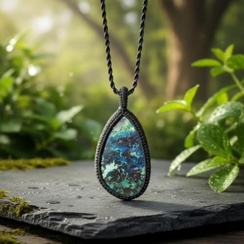Collier en chrysocolle naturelle poire LKBEADS avec cordon cuir