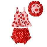 UUAISSO Conjunto Ropa Para Miña con Top Estampado de Abeja y Fresa Pantalones Cortos de Lunares y Gorro de Verano Fresa Roja 18-24 meses