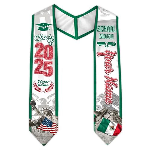 MonkeyVan Personalized Graduation Stole for Mexico Senior, Mexican Flag Graduation Sash Class of 2025 Graduation Day Gifts S391