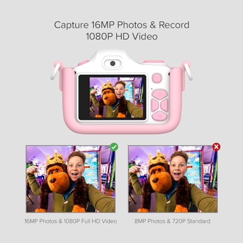 Image of myFirst Camera 3 - Kids Digital Camera, Video Camera for Toddlers, 16MP, 1080HD Video, MicroSD Card, with Selfie & Macro Lens, LED Flash, Neck Lanyard, for Kids 3-12 (Pink)