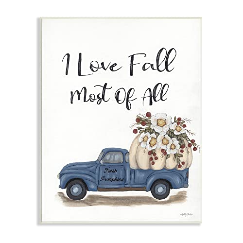 Stupell Industries Love Fall Most All Blue Truck Giant Pumpkin Wall Plaque, 10 x 15