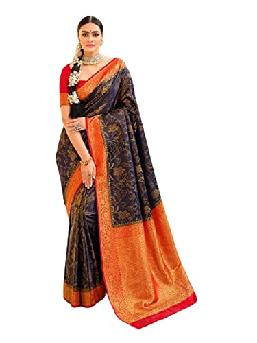Soie Banarsi traditionnelle Uncousu 8205 bleu marine le cadeau prestigieux pour femme