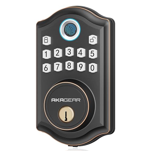Image of AkaGear Keyless Entry Door Lock with Fingerprint - Keypad Deadbolt, Door Lock with Codes, Smart Locks for Front Door, Auto-Lock & One Touch Locking - Oil Rubbed Bronze