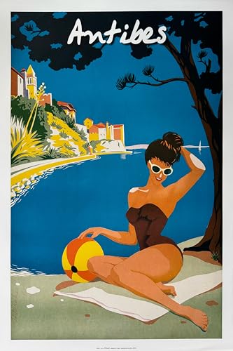 Poster Antibes Pin Up Plage 50x70cm impression dart haut de gamme