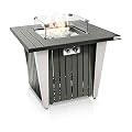 SereneLife Outdoor Propane Fire Pit Table - CSA/ETL Certified 50,000 BTU Pulse Ignition Weatherproof Square Propane Gas Fire Table w/ Adjustable Flame - Glass Wind Guard, Glass Rocks - SLFPX69