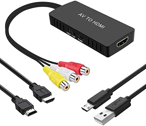 RuiPuo RCA to HDMI Converter, AV to HDMI Adapter, Composite to HDMI Adapter Support 1080P, PAL/ NTSC Compatible with WII/WII U/PS one/PS2/PS3/STB/Xbox/VHS/VCR/Blue-Ray DVD ect.