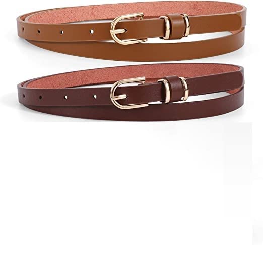 Western Belt Metal Buckle Cowgirl Belts for Jeans, Plain Casual Sleek Belts For Women/Girls- (maroon+brown)-image-32