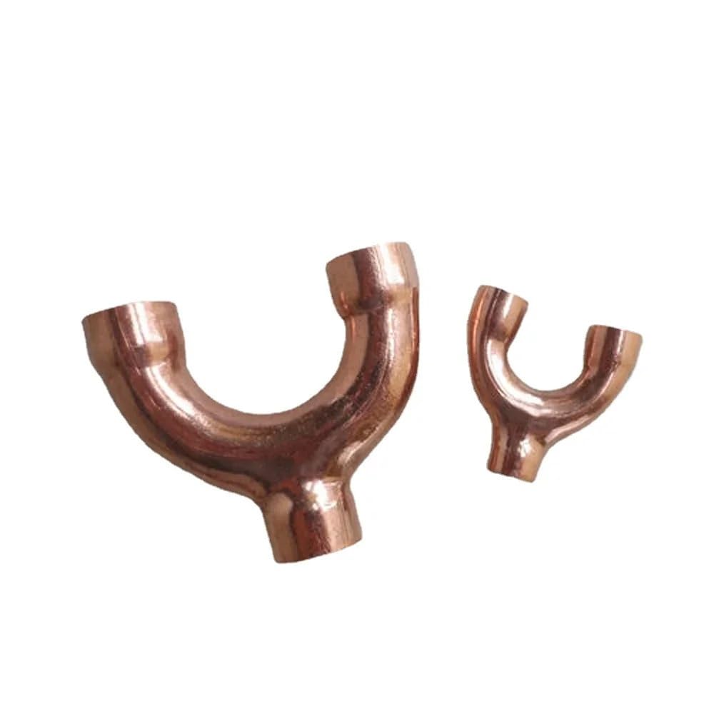 1/4" 3/8" 1/2" 16 19 22 25 28.6 32 35 38 42mm Reducer Y Shaped 3 Way Splitter Copper End Feed Solder Fitting Air Conditioner(38mm CD-130mm) Brass Hose