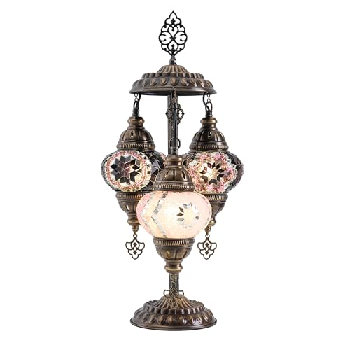 Mozaist Turkish Mosaic Lamp with Bulb – 3 Mosaic Sphere Table Light, Purple Basil