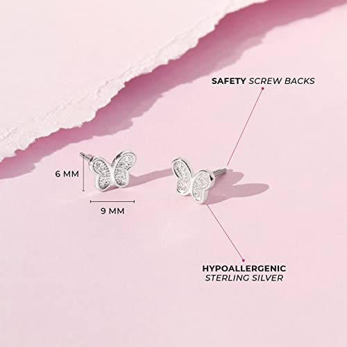 925 Sterling Silver Small Butterfly Cubic Zirconia Little Girl's Earrings with Screw Back Stud Locking - For Nature Loving Kids Earrings Great for Toddlers, Young Girls, and Pre-Teens4