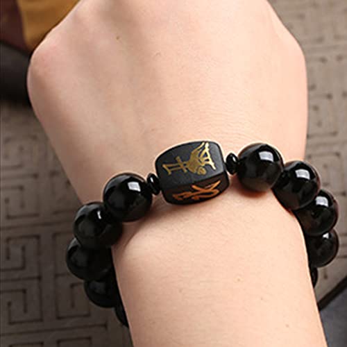 Bracelet en obsidienne noire véritable et agate rouge | Qualité artisanale Reiki 10 mm