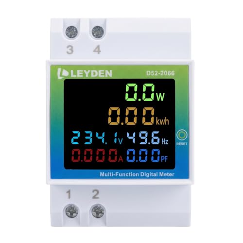 Image of LEYDEN D52-2066 6-in-1 Multi Function Digital Meter | AC 40-300V, 0-100A, 45-65Hz | Watt, kWh, Voltage, Current, Frequency & Power Factor Meter | Colour LCD | DIN Rail Mount