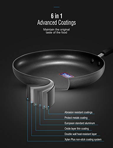 Deik Non Stick Pans for Cooking ,Nonstick Frying Pan with Xylan Safe Surface,Lightweight Induction Skillet for Home,Dishwasher Safe,PFOA free (12 Inch)-Black
