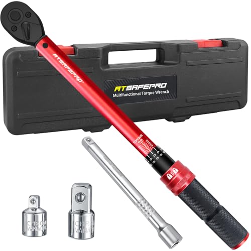 ATsafepro Llave Dinamometrica 3/8',5-60 Nm Dinamometrica Con Adaptador De 3/8' A 1/4'&1/2' Y Barra De Extensión De 15 Cm, Precisión ±3% Para Coches, Bicicletas, Motos