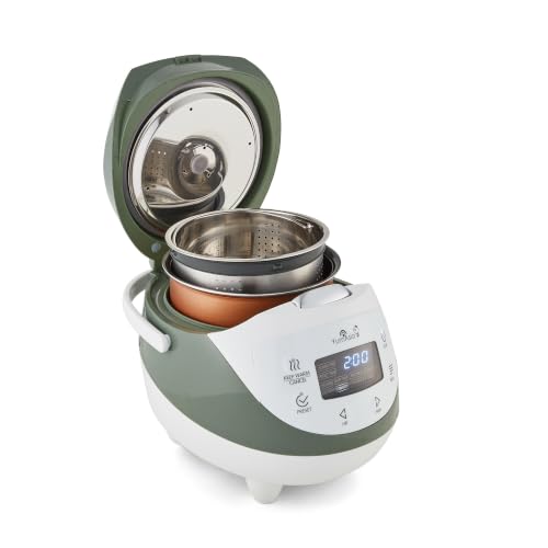 Yum Asia Panda Mini Cuociriso con Ciotola in Ceramica Ninja e Advanced Fuzzy Logic (3,5 tazze, 0,63 litri) 4 Funzioni di Cottura del Riso, 4 Funzioni Multicooker, Display LED (Bianco e verde salvia) - 9