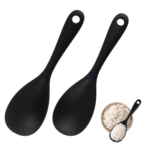 2 Stück Servierlöffel, aus Silikon, Antihaft Reislöffel für Reiskocher, Kartoffelpüree und klebrige Speisen, hitzebeständiger Küchenlöffel zum Kochen und Rühren ohne Kratzer in Töpfen und Pfannen