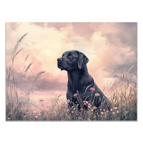 Décoration rigolote vintage de salle de bain peinture chiens et fleurs sauvages