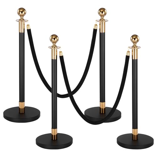 VEVOR Poteau de Guidage 4PCs, Potelet Guide-file avec 2 Cordes en Velours Noir de 1,5 m, pour...