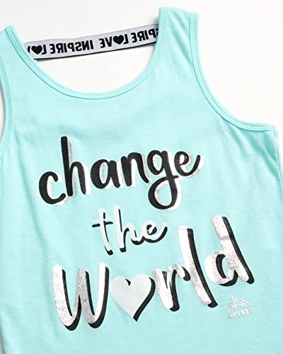 Rbx Girls' Activewear Set - Short Sleeve Performance T-Shirt, Tank Top, And Capri Leggings (4-12), Size 7/8, Mint World #TOP2