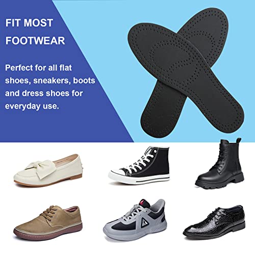 Image of Thin Leather Insoles for Men Thin Shoe Sole Liners Replacement Black Leather Shoe Inserts for Men Boots with Activated Carbon for Odor Eater and Sweat Absorbing (3 Pairs /Mens US 11.5)
