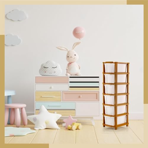 Image of 6XL Plastic Modular Drawer System for Home, Office, Hospital, Parlor, School, Doctors, Home and Kids, Product Dimension When Asembeledt (28Cmx35Cmx105Cm) (White Brown, 6XL)