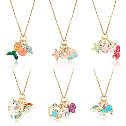 Hifot Collares Niña Unicornio Sirena 6 Piezas, Bonito Sirena Estrella de mar Shell Unicorn...